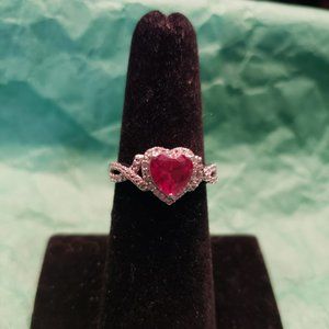 Sterling silver Red heart Lab created Ruby ring size 7